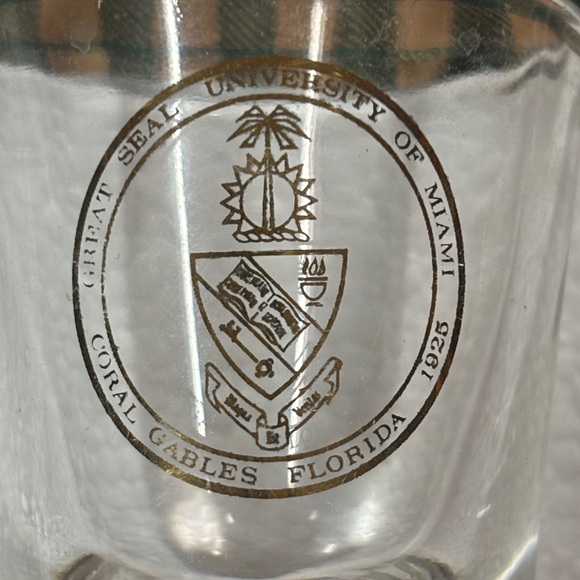 Great Seal of University of Miami 1925 Coral Gables Shot Glass, Gold Emblem - Picture 2 of 5
